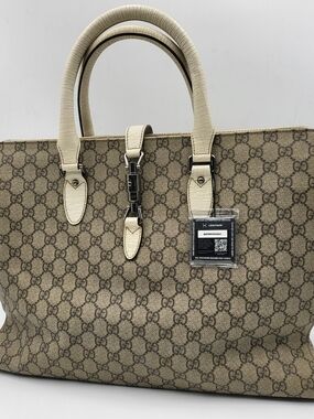 Gucci Jackie Plus GG Supreme Piston Lock Tote Textured Leather Auth w/COA. RARE.
